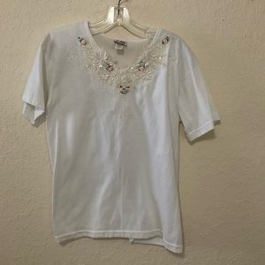 White Pearl Floral Lace Shirt